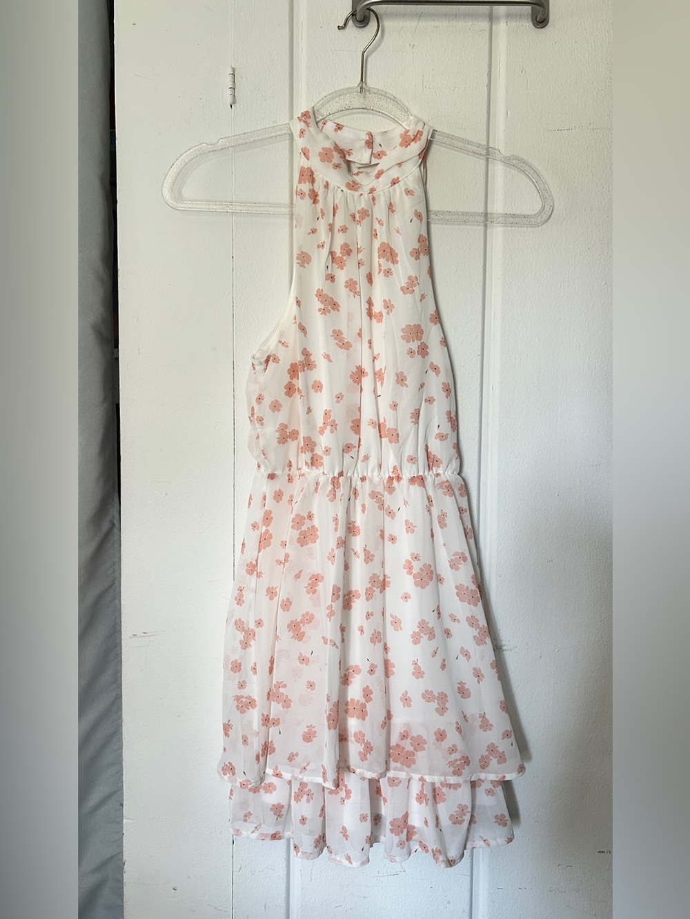 Sienna Sky White Halter Dress with Blush Pink Floral Print